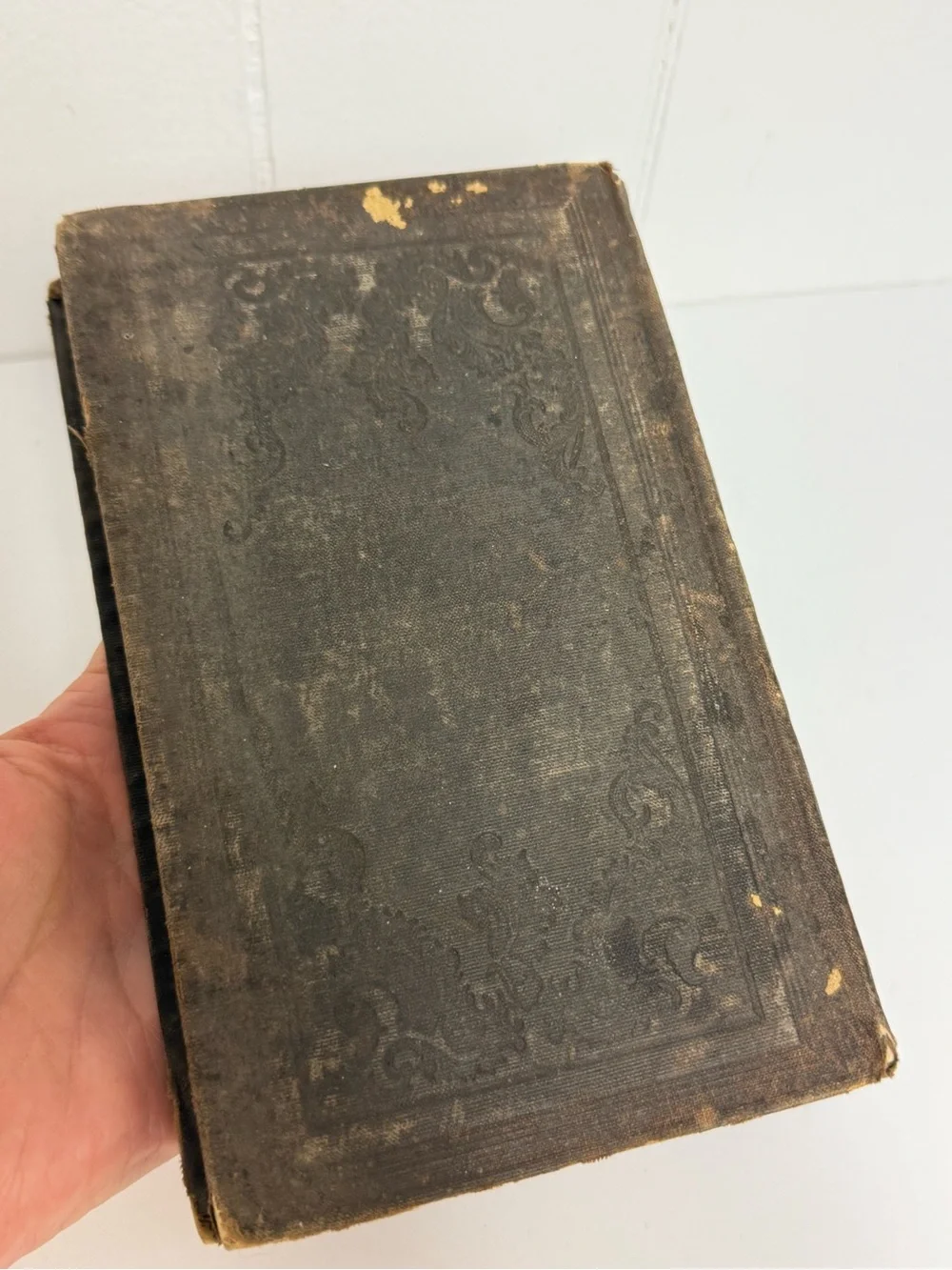 Antique 1850s Hardcover Brown Religious Text Textured Rich Rustic Home Styling